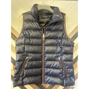 NWT Lauren Ralph Lauren Women’s Puffer Vest Navy Blue Faux Leather Trim Size M